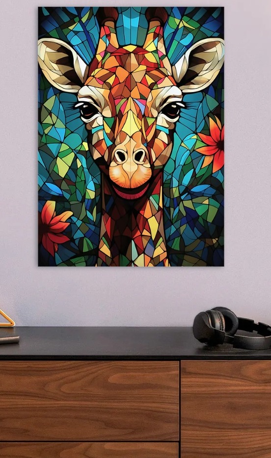 Colorful Giraffe Stained Glass Art — metal poster wall art by Lineer